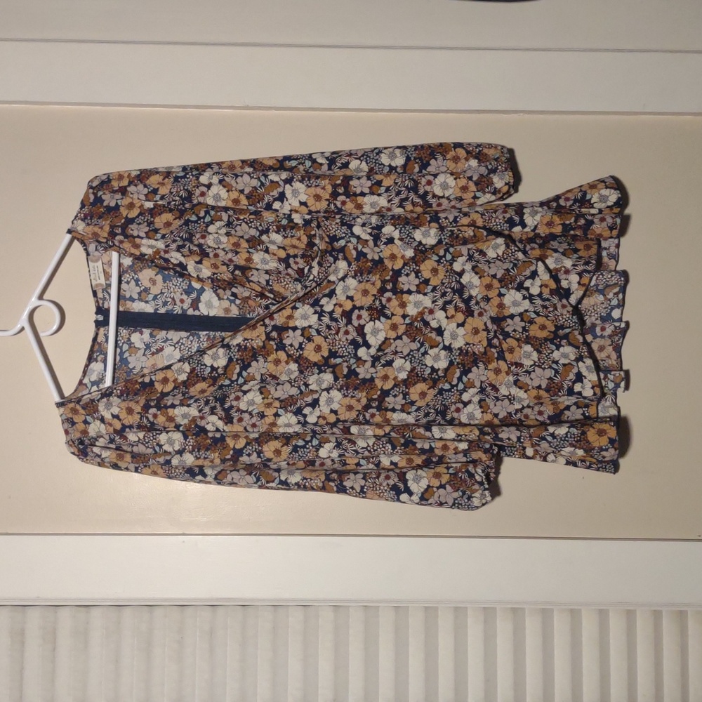 Altar'd State Women's Medium Navy/Tan Floral Wrap Mini Dress